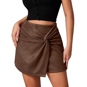 Ausing Mini Jupe en Daim Femme Jupe Courte Moulante Short Taille Haute Jupes Crayon Fendue Devant Sexy Jupes Fronc&eacute;e Extensible &Eacute;lastique A Line Shorts Droite Fermeture &Eacute;clair Hiver Automne Marron S (QINSIKEJI, neuf)