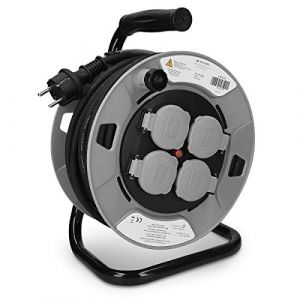 Navaris Enrouleur câble - Dévidoir câble électrique Manuel 25m 230V multiprise 4 fiches - Rallonge électrique avec câble Type H05RR-F 3G1,5 (SX-Commerce, neuf)