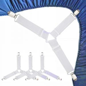 SIRLOMU Lot de 4 Tendeurs de Draps, Fixations Réglables pour Draps, Tendeurs Triangulaires avec Clips Métalliques, Attaches pour Draps, Matelas, Canapé, Table à Repasser (SHI  DABAO DE DIAN, neuf)