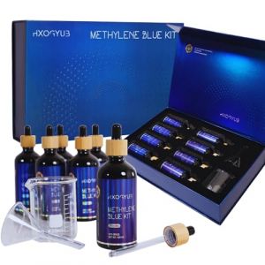 HXOGYUB Lot de poudre de bleu de méthylène, 8 g, testé par des tiers, 99 + %, conforme à la classe USP, compléments alimentaires pour la santé du cerveau des personnes, y compris verre doseur et (HXOGYUB, neuf)