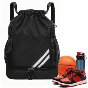 FDKene Sac &agrave; Cordon de Sport avec Compartiment &agrave; Chaussures, S&eacute;paration Sec/Humide et Poche &agrave; Bouteille, Sac &agrave; Dos avec Cordonde Gym Polyvalent pour Football, Natation, Voyage, Pour Homme & Femme (TijiumaiHua, neuf)