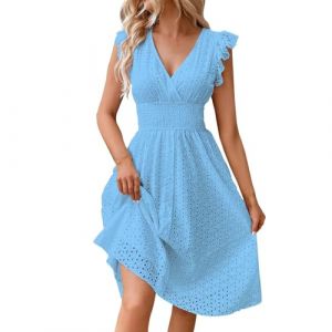 MOKBAY Robes Femme Col V Ronde Vetement Chic Robe Dentelle Robe Soiree Dentelle Elegante sans Manche Bleu Ciel Tenue Fete Femme Bleu Ciel M (MOKBAY, neuf)