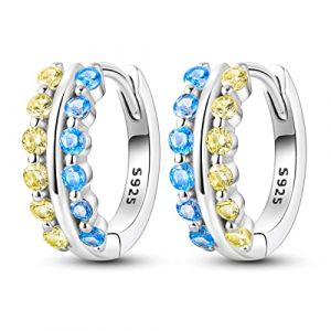 Boucles d'oreilles créoles à charnières Hapour pour femmes de petite taille en argent sterling 925 avec pierres précieuses en zircone cubique bleues et vertes (SZWMAO, neuf)