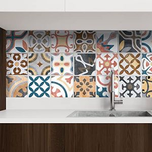 AREDE 32 x Feuilles Mural Stickers Carrelage 2D Imperm&eacute;ables Carreau de Ciment Adhesif, Autocollants Carreaux Dosseret pour Cuisine, Salle de Bain la D&eacute;coration &agrave; la Maison / 10 x 10 cm / T1062 (AREDE HOME DECOR, neuf)