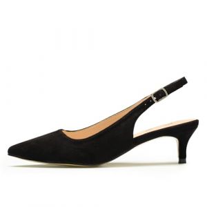 GENSHUO Escarpins à Bride arrière pour Femmes, Bout Pointu, Bride à la Cheville à Talon Chaton, Chaussures habillées élégantes et Confortables, Daim Noir, 39 EU (angelilazhou, neuf)