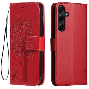 Topme &Eacute;tui en Cuir pour Samsung Galaxy S25 FE (6.7" inches), [ Coque Housse de T&eacute;l&eacute;phone Style Motif Chat Et Arbre] - Rouge (topme, neuf)