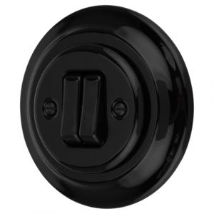 Double interrupteur encastr&eacute; en porcelaine style r&eacute;tro tout-en-un s&eacute;rie PR1 Noir (HAVA GmbH, neuf)