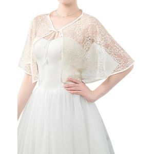 Heersan Cardigan Bol&eacute;ro Court Femme en Dentelle de Gilet &agrave; Manches &Eacute;vas&eacute;es 3/4 Bol&eacute;ro Elegant d'&eacute;t&eacute; Veste et Ch&acirc;le pour Robe Bretelle Mariage (HEERCHEN, neuf)