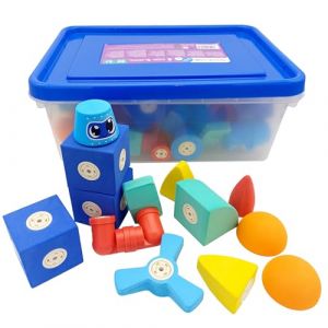 Blockaroo Blocs de Construction magnétiques, Jeu éducatif pour Les Enfants, Jeu Aquatique éducatif pour des constructions créatives, idéal pour la Baignoire, Grande boîte de château avec 60 Blocs (ClicsToys, neuf)