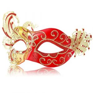 Masque v&eacute;nitien rouge pour femme - Motif paon et strass - Parfait pour Mardi Gras, Halloween, f&ecirc;te costum&eacute;e, carnaval (MYSEUNI, neuf)