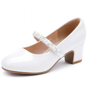 LAURMOSA Chaussure Princesse Fille Chaussures Talon Enfant Fille Mary Jane Chaussures Princesse 31 Talon Blanc Perles Mariage Anniversaire Cérémonie Église Pâques Première Communion (FRL1039PaWhite 1) (Tentops, neuf)