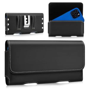 Gcepls &Eacute;tui de ceinture horizontal pour t&eacute;l&eacute;phone portable en cuir Crazy Horse pour hommes avec clip m&eacute;tallique &ndash; &Eacute;tui en cuir pour iPhone 17, 17 Pro, 16, 16 Pro, 15, 15 Pro, 14, Samsung S25/S24/S23 (Rochbce, neuf)