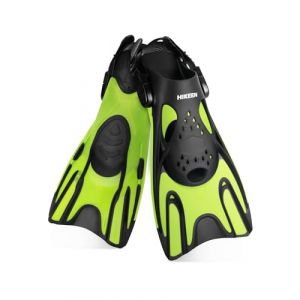 Hikeen Palmes de Plongée Réglables: Palmes Courtes pour Adultes et Jeunes, Palmes Natation Piscine Unisexe à Talon Ouvert, Palme d'apnée légère avec Sac Filet (42-47cm (Hikeen Sell, neuf)