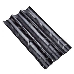 Dilpeak Moulle baguette four, moulle &agrave; baguette pain, moule baguette, plaque de cuisson perfor&eacute;e Anti-antiadh&eacute;sif, pour 3 baguettes, moules &agrave; pain en haute qualit&eacute; (38x24.5x2.4cm noir) (Goozy H Store FR, neuf)
