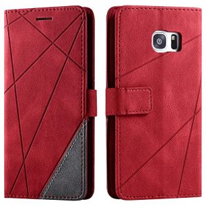 Vankii Coque pour Samsung Galaxy S7 Edge, Rabat Portefeuille de Protection Cuir PU Etui, Slim Silicone TPU Bumper Magn&eacute;tique Housse, Flip Porte Cartes avec Fonction Support Cover Antichoc Case (Rouge) (Vankii EU Store, neuf)
