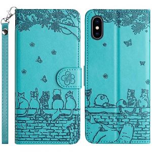 TOUCASA Coque pour iPhone XS/iPhone X (5,8 Pouces), Housse Etui Portefeuille Cuir Multifonction, Fermeture Magn&eacute;tique &agrave; Clapet Anti-Choc [Fonction Support] Flip Case pour iPhone XS/X (Bleu) (Mltour-EU, neuf)