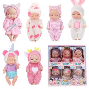 JOAASU Poupee Bebe Reborn Realiste Poupee, 6 Pièces Poupon Bebe, Mini Poupee, Poupee Reborn, Bebe Reborn, Mini Reborn Poupée Bébé Silicone, Matériau en PVC Lavable, pour Les Enfants de Plus de 3 Ans (LSA-EU, neuf)