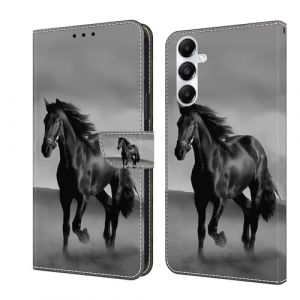CLM-Tech &Eacute;tui de Protection Compatible avec Samsung Galaxy A17 5G / A26 5G - Housse en Cuir synth&eacute;tique, &agrave; Rabat, Coque avec Support et Compartiments pour Cartes, Cheval Noir Gris (CLM-Tech, neuf)