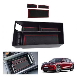 GAFAT Compatible avec Ford Mustang Mach-E 2021-2025 2026 Bo&icirc;te de Rangement pour Console Centrale, Mach E 2025 Organiseur d'Accoudoir Plateau d'Accoudoir Central Bo&icirc;te &agrave; Gants (Rouge) (GAFAT(EU), neuf)