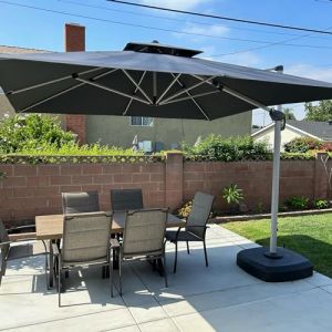PURPLE LEAF Parasol Déporte Rectangulaire 2,7 x 3,65 m, Parasol De Jardin Extérieur Toit à Double Rotatif 360°, Parasol Terrasse Extérieur XXL, Gris acier (PURPLE LEAF, neuf)