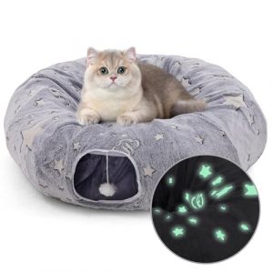 Tunnel Chat, Tunnel pour Chat Rond avec Coussin Lit, Multifonction Caché Cat Bed Tunnel, Amovible et Lavable Tunnel Cat Tunnel pour Petit Chat Moyen, Chiot, Lapin (Siairo-fr, neuf)