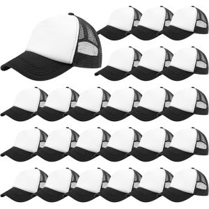 24 pièces Casquettes de Baseball en Filet – Casquette Camionneur Classique à visière Plate – Casquette Unie pour Sublimation en lot – pour Homme et Femme – Noir (MSYU_T, neuf)