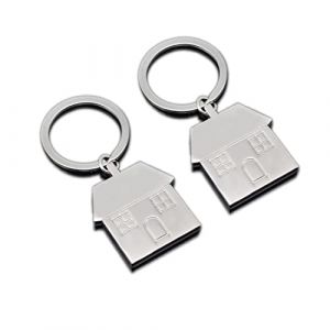 PLABBDPL 2 Pcs Argent Porte-clés avec Maison, Métal Petits Porte-clés Couple Porte-clés Famille Porte-clés Cadeaux pour Couple Parents Propriétaires (Newbilty OU, neuf)