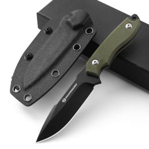 DRACHENADER Petit couteau de survie petit couteau lame fixe EDC petit couteau bushcraft lame fixe couteau jungle avec kydex horizontal etui, poignée en g10 antidérapant, (C- Lame noire + manche vert) (DRACHENADER, neuf)