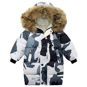 amropi Garçon Fille Manteau Parka Epaisse Veste à Capuche en Fourrure Chaud Hiver Blouson Camouflage Gris, 7-8 Ans (YunBao Footwear Trade, neuf)
