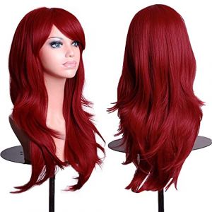 Colorful panda 28 pouces 70 cm rouge fonc&eacute; Longs Boucl&eacute;es Ondul&eacute;es Cosplay Perruques pour Femmes et Filles, Perruque de Cheveux Synth&eacute;tiques R&eacute;sistant &agrave; la Chaleur pour F&ecirc;te Halloween Costume (VivoCity, neuf)