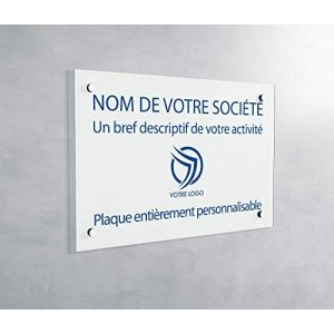 Plaque Professionnelle PVC - Plaque Gravée À Personnaliser - Taille personnalisable -19 Couleurs (Blanc écrit bleu) (GRAVURE ET COMPAGNIE, neuf)