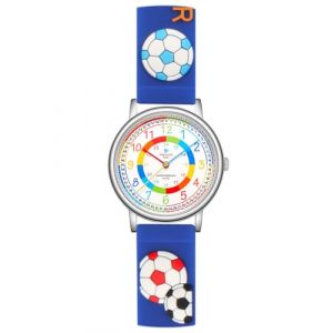 Alienwork Football Gar&ccedil;ons Montre P&eacute;dagogique Apprendre l'Heure Enfants Gar&ccedil;on Argent Bracelet Bleu Multicolore Enfants R&eacute;sistant &agrave; l'eau 5 ATM Temps d'apprentissage (?Alienwork, neuf)