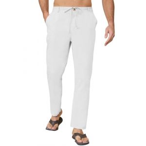 Yutdeng Pantalon Coton Lin Homme Ample Pantalon Lin Homme Décontracté Léger Pantalon Homme Lin Été Large Pantalon en Lin Homme Casual Respirant Pantalons Homme Plage Yoga Jogging Pants Ceinture Poches (Yuegood, neuf)