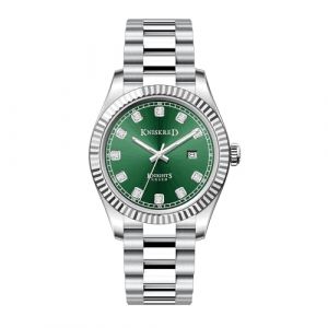 KNISKRED Montre Classique pour Homme avec Bracelet en Acier Inoxydable Massif et Calendrier Montre de C&eacute;r&eacute;monie pour Homme R&eacute;sistante &agrave; l'eau (Argent&eacute; Vert) (KNISKRED, neuf)