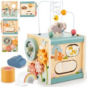 LINFUN KIDS Cube d'Activit&eacute; B&eacute;b&eacute; en Bois Jeu de Activite Motricit&eacute; Dactivit&eacute; 6 en 1 Multijeux Jeux Montessori Cadeau pour B&eacute;b&eacute; Gar&ccedil;on et Fille (MYFUN TOYS, neuf)