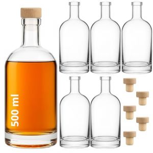 gouveo Lot de 6 bouteilles en verre 500 ml classiques avec bouchons (HGK) - bouteille vide 0,5 l en verre à remplir - bouteille en verre pour liqueur, gin, huile, vinaigre (KFT500HGK) (flaschendiscount, neuf)