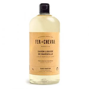 Fer à Cheval - Véritable Savon de Marseille Liquide - Sans Conservateur, et Hypoallergénique, il est Doux pour la Peau des plus Sensibles (SANS PARFUM, 1L) (Savonnerie Fer à Cheval, neuf)