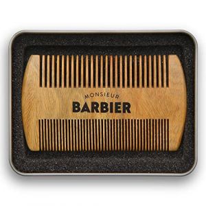 Peigne &agrave; Barbe et Cheveux 2-en-1 pour homme de Monsieur BARBIER | En bois de Santal brut 100% naturel | Dans sa bo&icirc;te en m&eacute;tallique | Format de poche et voyage | Pour un soin et un entretien premium (C.Maphie and Co, neuf)