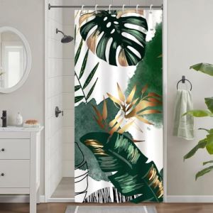 Uiiooazy Rideau Douche Anti Moisissure, Rideau de Douche Petit 90x180cm Vert Tissu Lavable Tropical Nature Jungle Rideaux de Baignoire Feuilles de Palmier Imperm&eacute;able Rideaux de Bain avec 6 Crochets (dongguibinjingpinxiaodianpu, neuf)