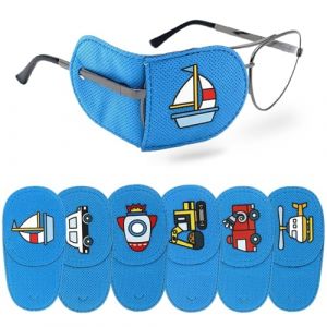6 pièces Cache Oeil Enfants, Cache Oeil pour Lunettes, Réutilisable Cache Oeil Medical pour Amblyopie Strabisme Orthoptiste, Motif Voiture Cache-Yeux pour Lunettes, Bleu-pour Couvrir L'œil Droit (YIIWONI, neuf)