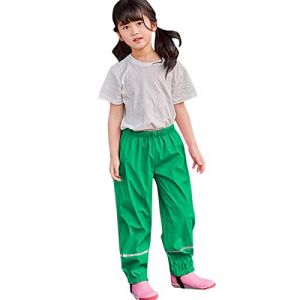 NCQiFei Pantalon De Pluie Enfant Salopette Pantalon pour Fille Et Garçon Combinaison Pantalon Impermeable Et Coupe-Vent Pantalon Respirant Outdoor avec Bande Réflé Pantalons (05-Green, 7-9 Years) (DaPongZhi, neuf)