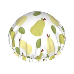 Bonnet de douche pour douche &ndash; Bonnet de douche dr&ocirc;le en forme de poire vert clair double couche r&eacute;utilisable et imperm&eacute;able pour femme, bonnet de douche pour femme avec doublure en PEVA et corde (Vosery, neuf)