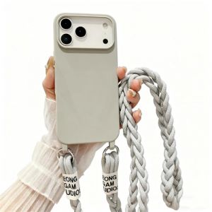 Emlivi Coque de protection pour iPhone 17 - Coque cha&icirc;ne, avec bandouli&egrave;re en nylon - En silicone TPU liquide - Avec cordon de suspension, bande &eacute;l&eacute;gante - Pour iPhone 17 - Gris (Emlivi, neuf)