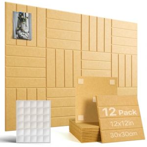 Woovio Tableau Liege Mural 120x90 cm,12 Tableaux en Liège avec 60 Pastilles Double Face,Tableau Affichage pour la Maison l'école le Bureau (Jaune) (Woovio-EU, neuf)