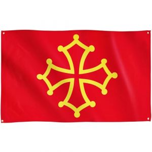 Runesol Drapeau Midi-Pyrénées, 91x152cm, 3ft x 5ft, 4 œillets, œillet dans chaque coin, Croix occitane, Occitanie, drapeaux de qualité supérieure, intérieur, extérieur, couleurs vives (Buydefinition, neuf)