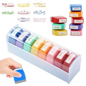 KQWVZ Tampons Enseignants Français, 8 PCS Tampon Encreur Enseignant, Tampon Maitresse D'École avec Motif Mignon, Multicolore Tampons Autocolorants Encreur avec Boîte pour Encourager Élèves (enshizhoubeimoshangmaoyouxiangongsi, neuf)