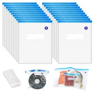 20 Pi&egrave;ces Sac Congelation Reutilisable 30 x 34 cm avec Valve, Zip et 2 Clips de Fermeture, Sans BPA, Congelable et Chauffable pour Cuisson Sous Vide et Stockage Aliments, pour Prot&eacute;ger Filaments 3D (xinshuoxin, neuf)