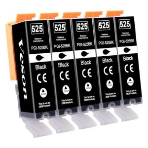 Veson PGI-525 Cartouches d'encre Compatibles avec Canon PGI 525 PGBK Cartouche pour Canon MG5350 PIXMA MG5150 MG5250 MG5140 MG8240 IP4800 IP4850 IP4900 IP4950 IP6500 IX6550. MX885 MX715 (5 Noires) (Evelyy, neuf)