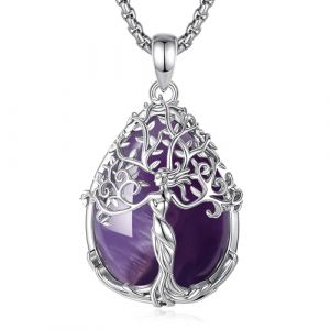 CELESTIA Pendentif Femme Arbre de Vie Collier Amethyste Plaqu&eacute; Argent avec Cristaux Chaine Acier Inoxydable Bijoux Fantaisie, Cadeaux Anniversaire Femme, Id&eacute;e Saint-Valentin (CELESTIA, neuf)