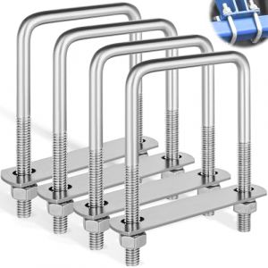 4 Pi&egrave;ces Boulons Forme U avec &Eacute;crous & T&ocirc;le, Vis &Eacute;trier Carr&eacute; 70 x 110mm, U-Bolts Acier Inoxydable M8, Accessoires Connexion avec Plaque Cadre, Bride Serrage Filet&eacute; pour Tube, Coffre Toit Fixation (Aurobest, neuf)